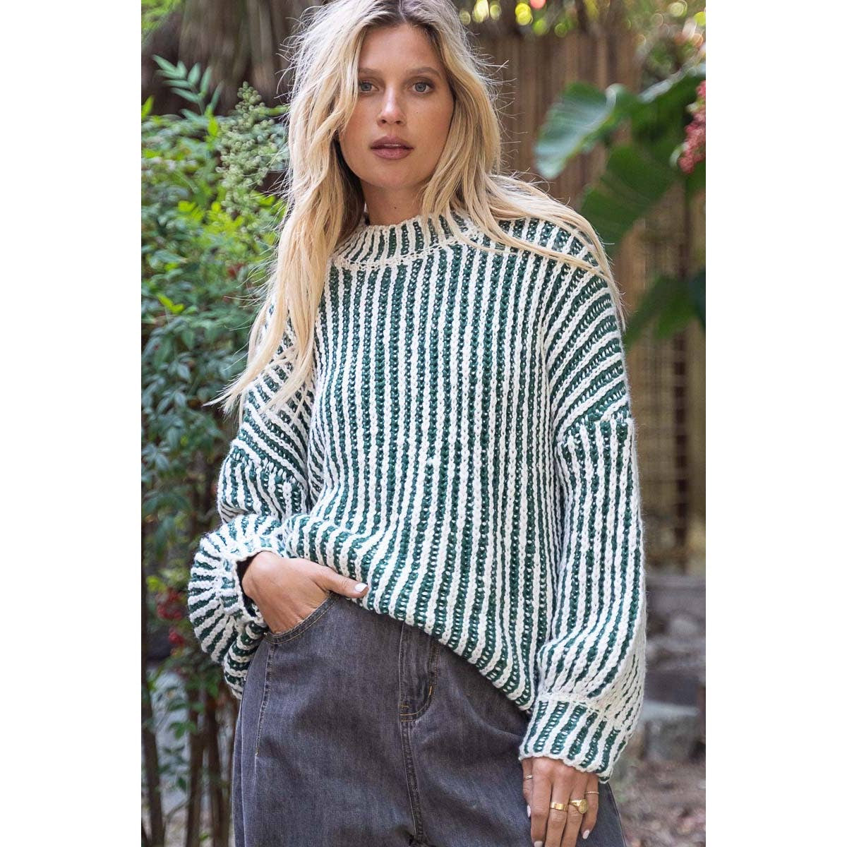 Two-Tone Woven Mock Neck Sweater - Wild Luxe Boutique