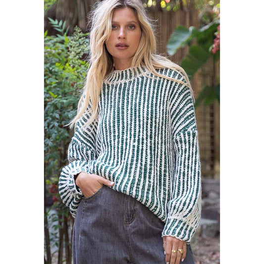 Two-Tone Woven Mock Neck Sweater - Wild Luxe Boutique