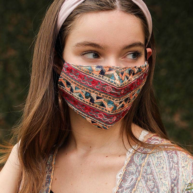 Abstract Pattern Embroidered Face Mask - Wild Luxe Boutique