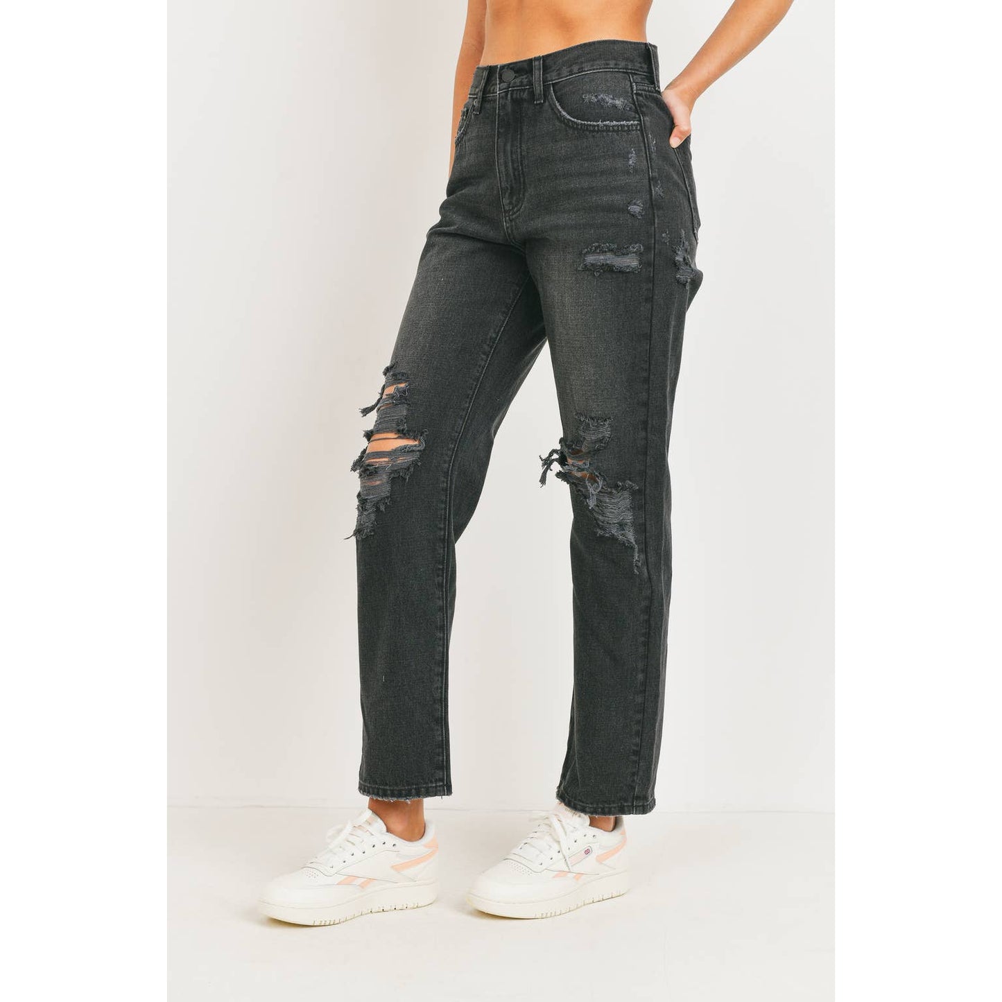 Dylan Washed Black High Rise Distressed Dad Jean - Wild Luxe Boutique