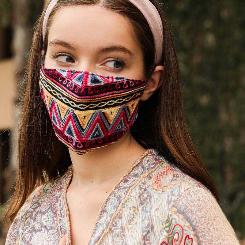 Decorative Pattern Embroidered Face Mask - Wild Luxe Boutique