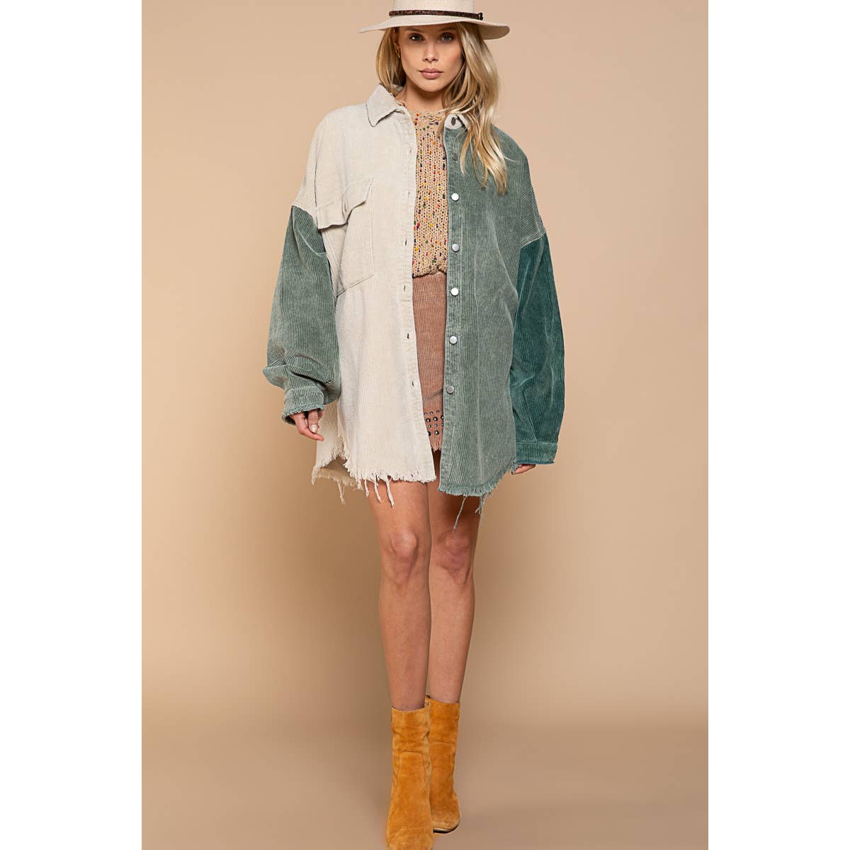 Green Colorblock Corduroy Shacket - Wild Luxe Boutique