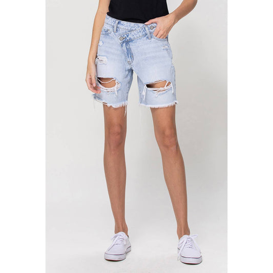 Upstanding High Rise Cross Over Boyfriend Shorts
