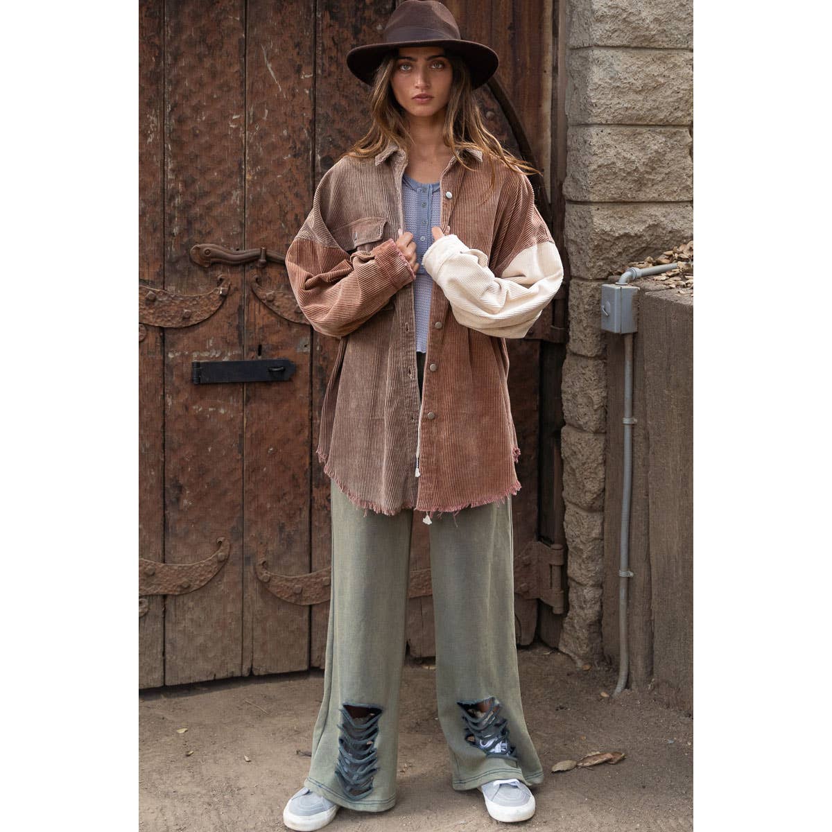 Chocolate Colorblock Corduroy Shacket - Wild Luxe Boutique