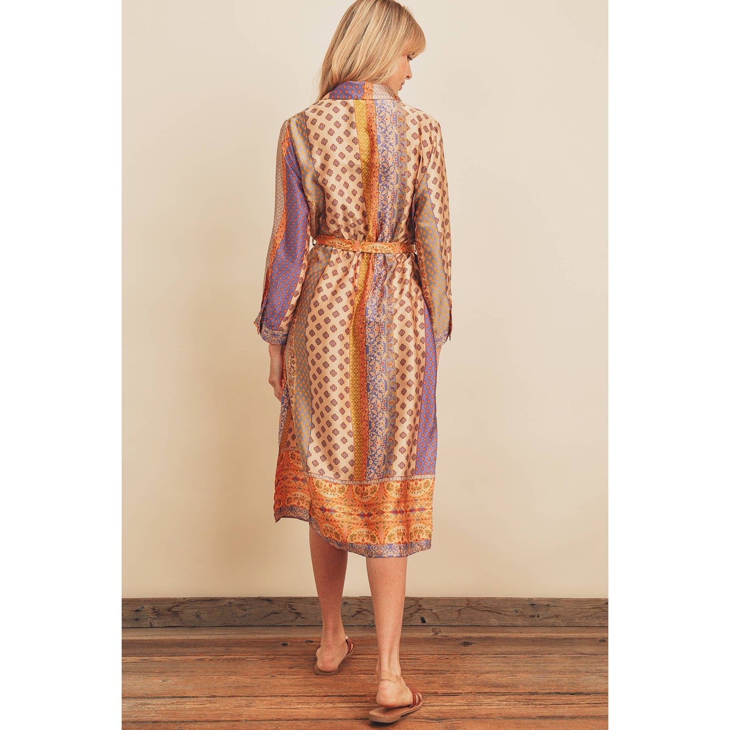 Border Print Satin Shirt Dress