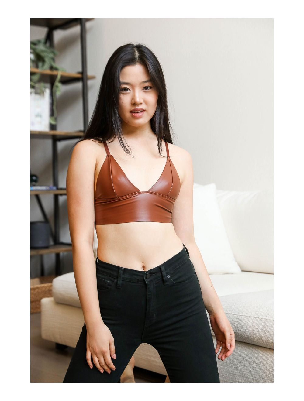 Cognac Faux Leather Longline Bralette - Wild Luxe Boutique