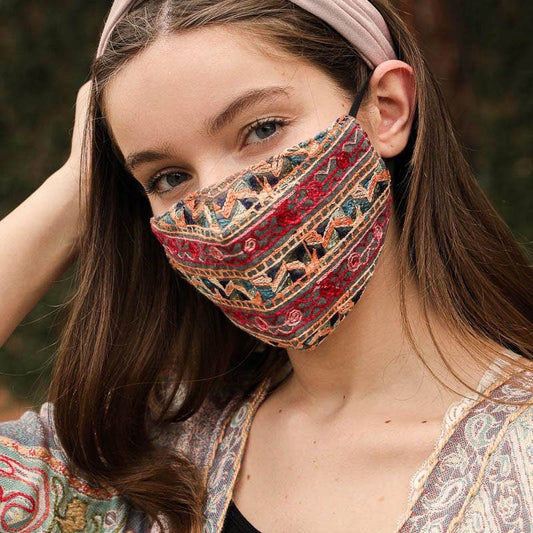 Abstract Pattern Embroidered Face Mask - Wild Luxe Boutique