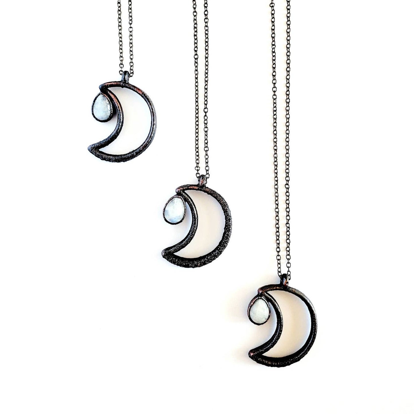Rainbow Moonstone & Lunar Moon Silhouette Necklace - Wild Luxe Boutique