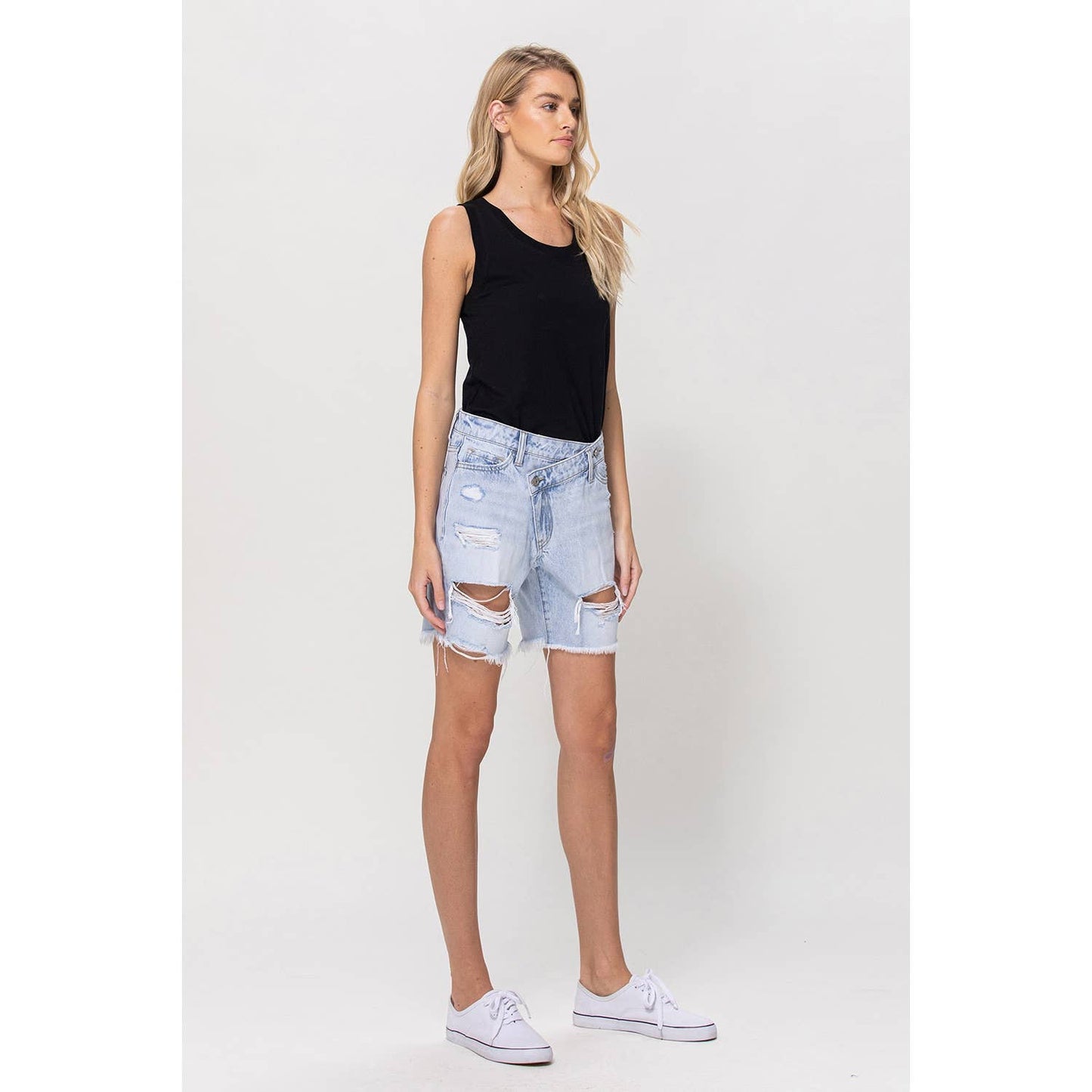 Upstanding High Rise Cross Over Boyfriend Shorts