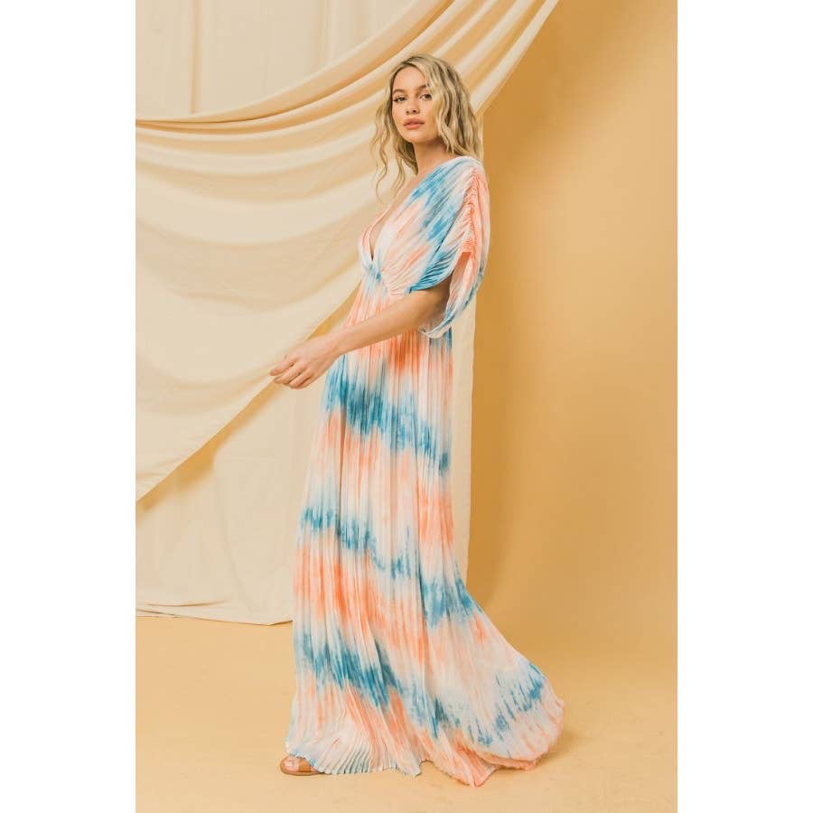 Watercolor Pleated Maxi Dress - Wild Luxe Boutique