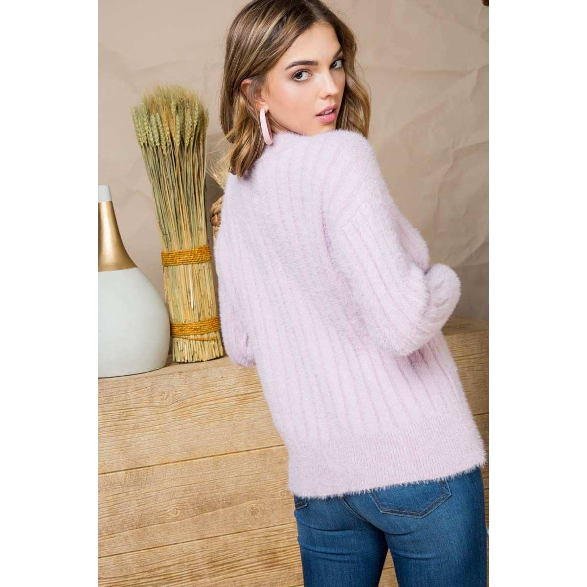 Lilac Fuzzy Ribbed Crew Tunic Sweater - Wild Luxe Boutique