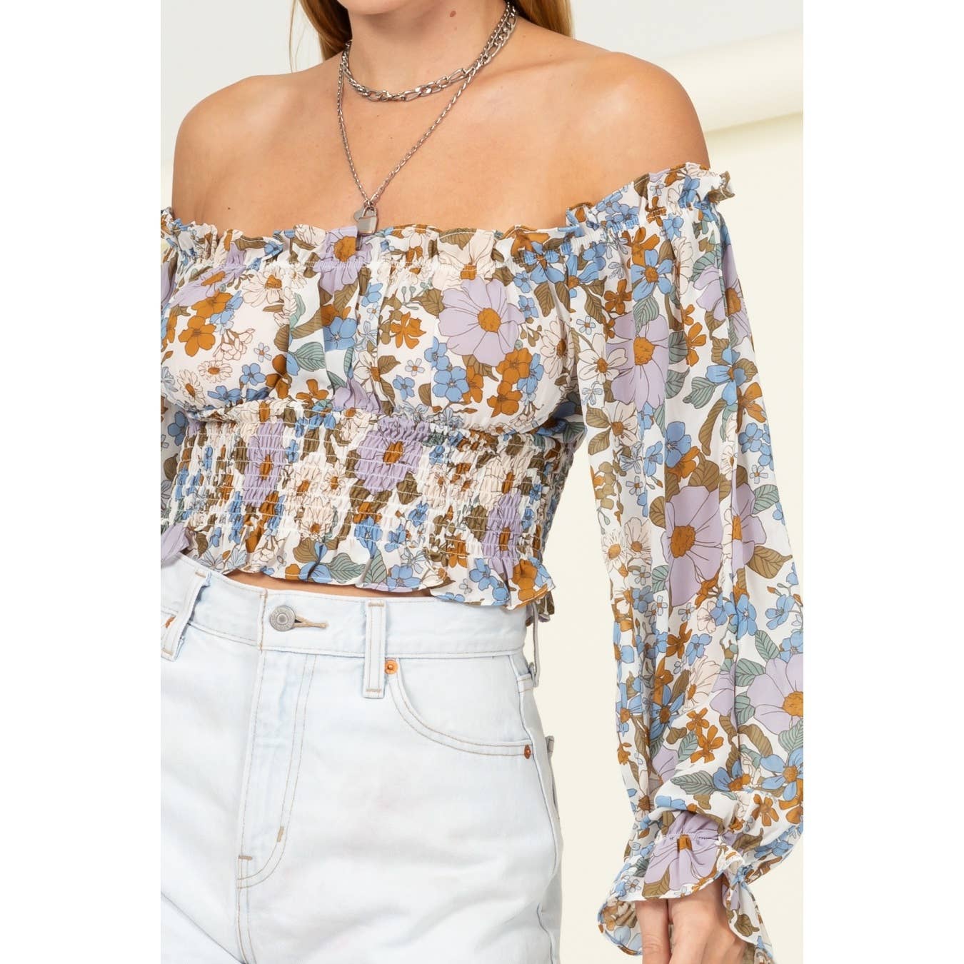 Summered Up Off Shoulder Floral Crop Top