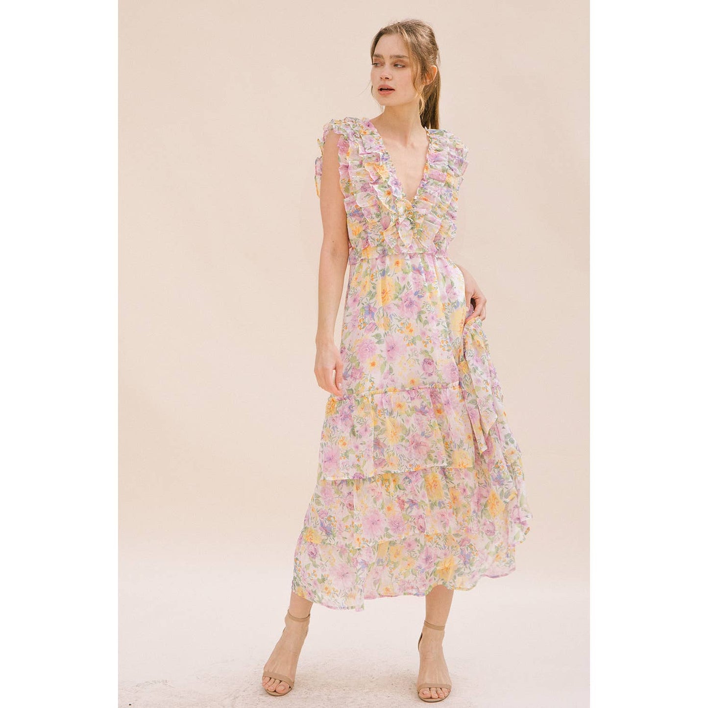 Floral Print Ruffled Maxi Dress