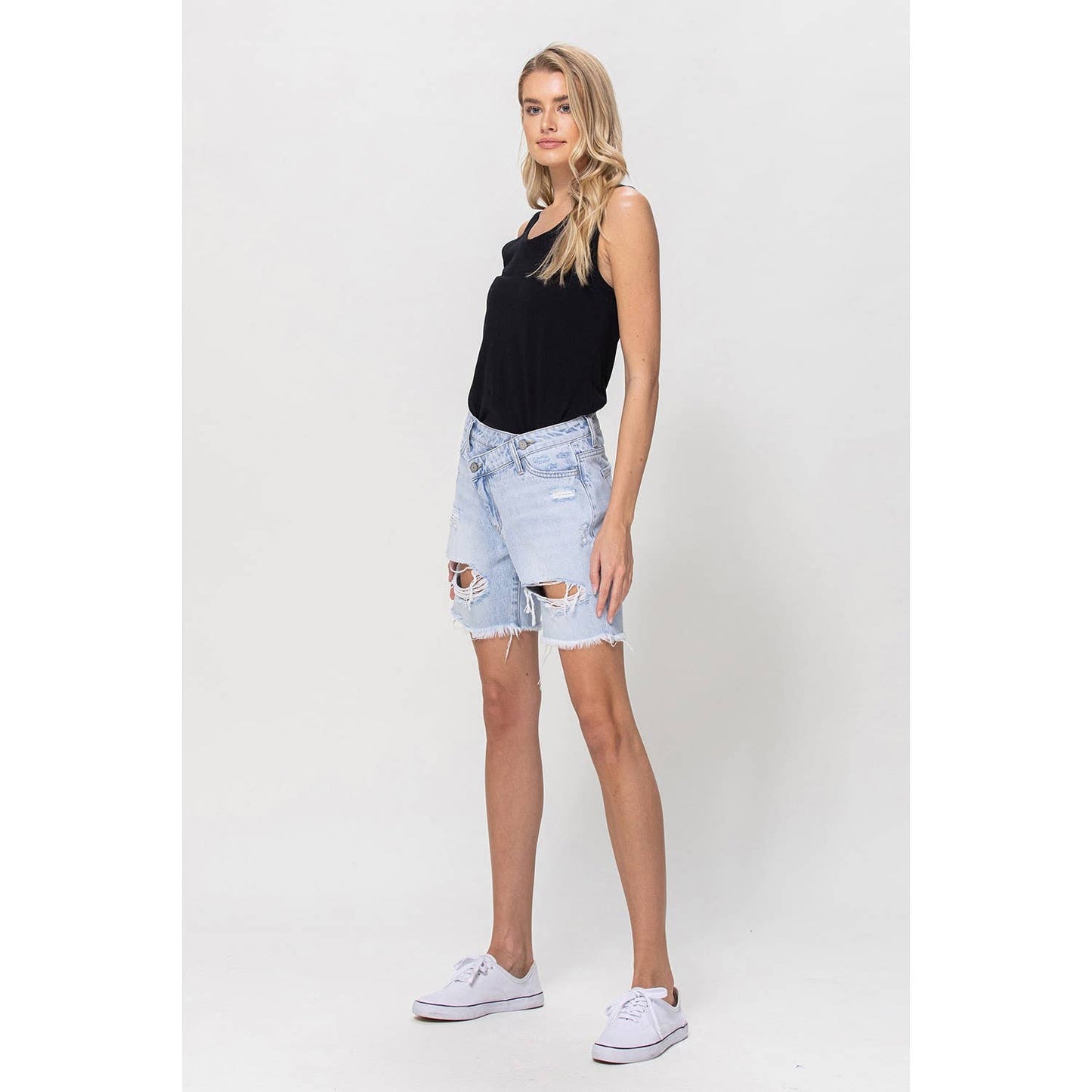 Upstanding High Rise Cross Over Boyfriend Shorts