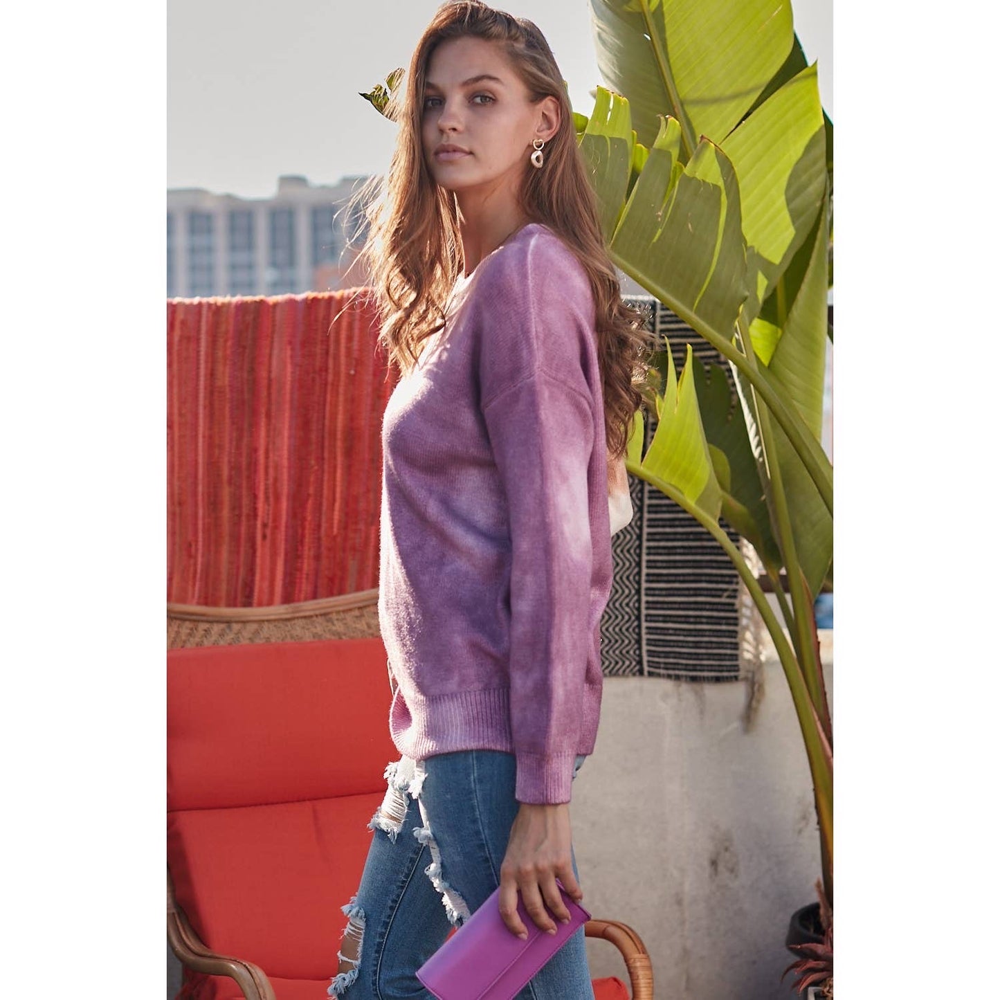 Dusty Lavender Tie Dye Sweater - Wild Luxe Boutique