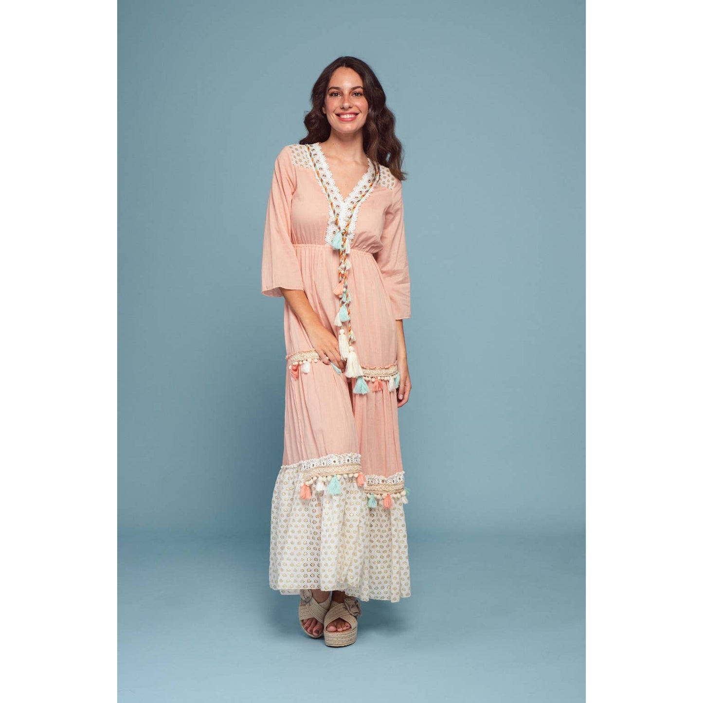 Pastel Tasseled Ruffled Maxi Dress - Wild Luxe Boutique