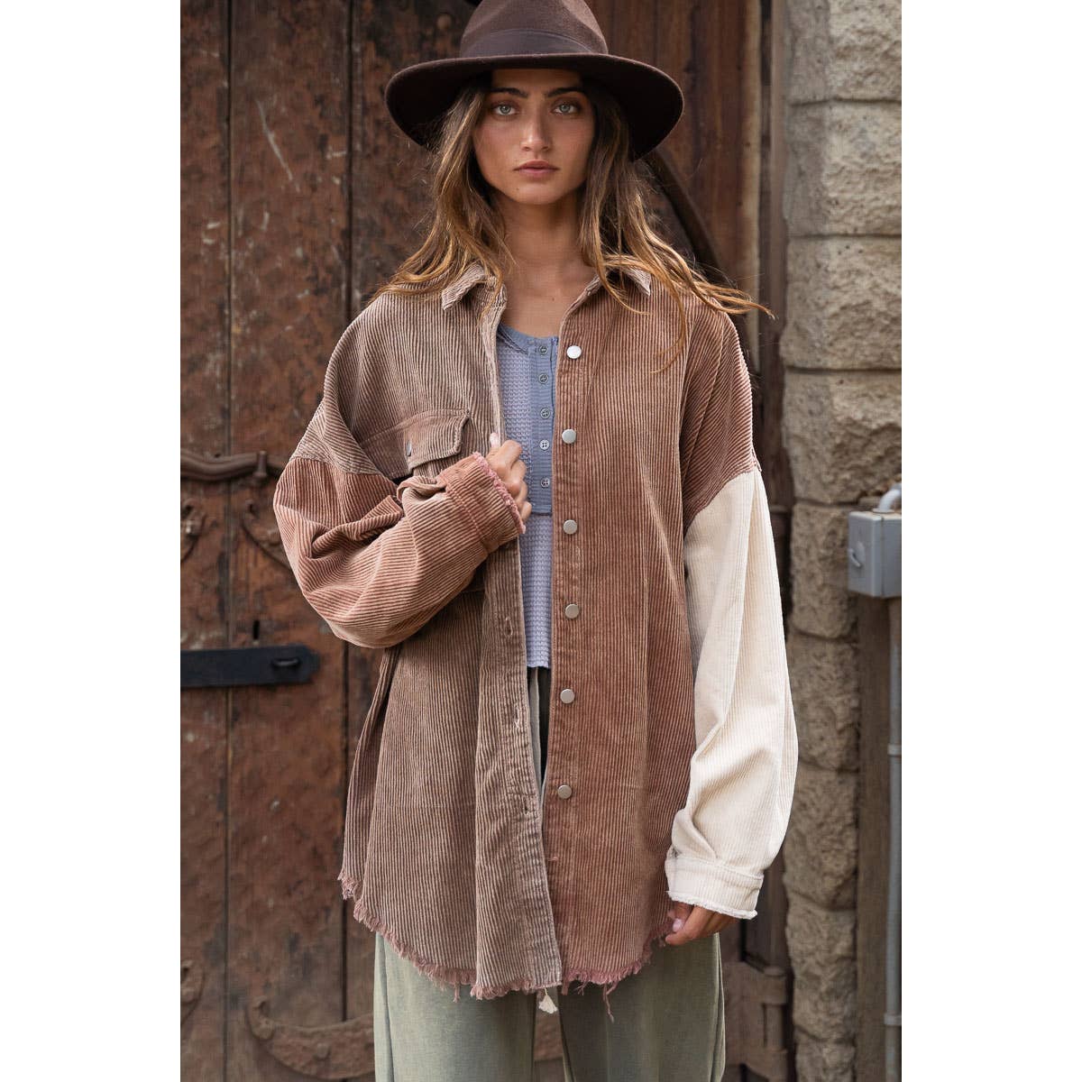 Chocolate Colorblock Corduroy Shacket - Wild Luxe Boutique