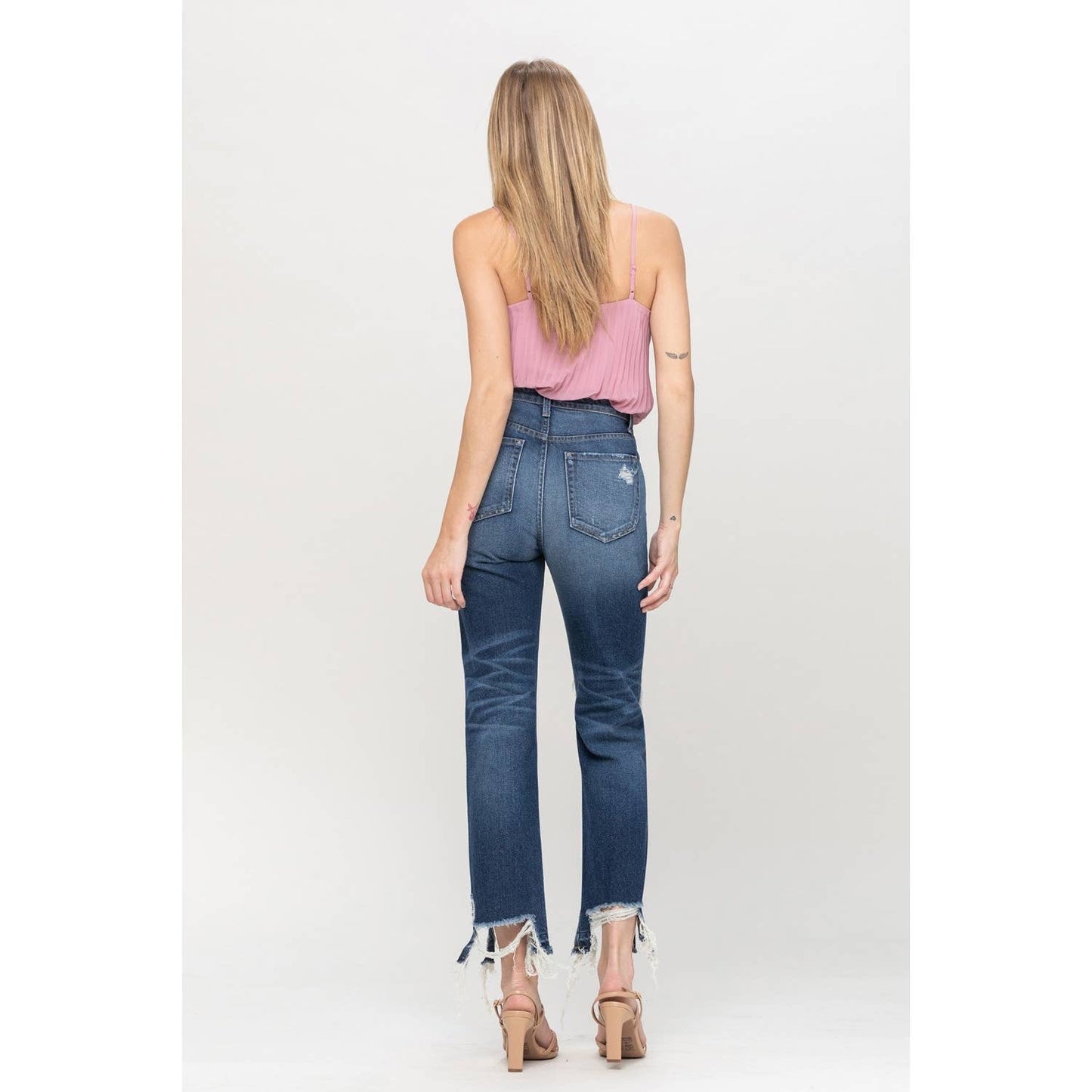 Charity High-Rise Distressed Hem Straight Denim - Wild Luxe Boutique
