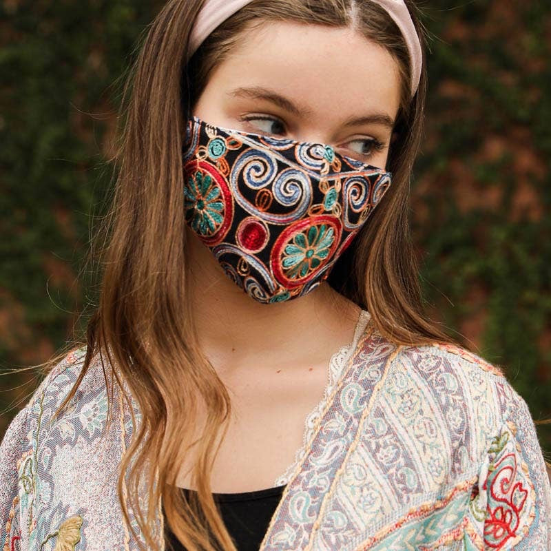 Floral Pattern Embroidered Face Mask - Wild Luxe Boutique