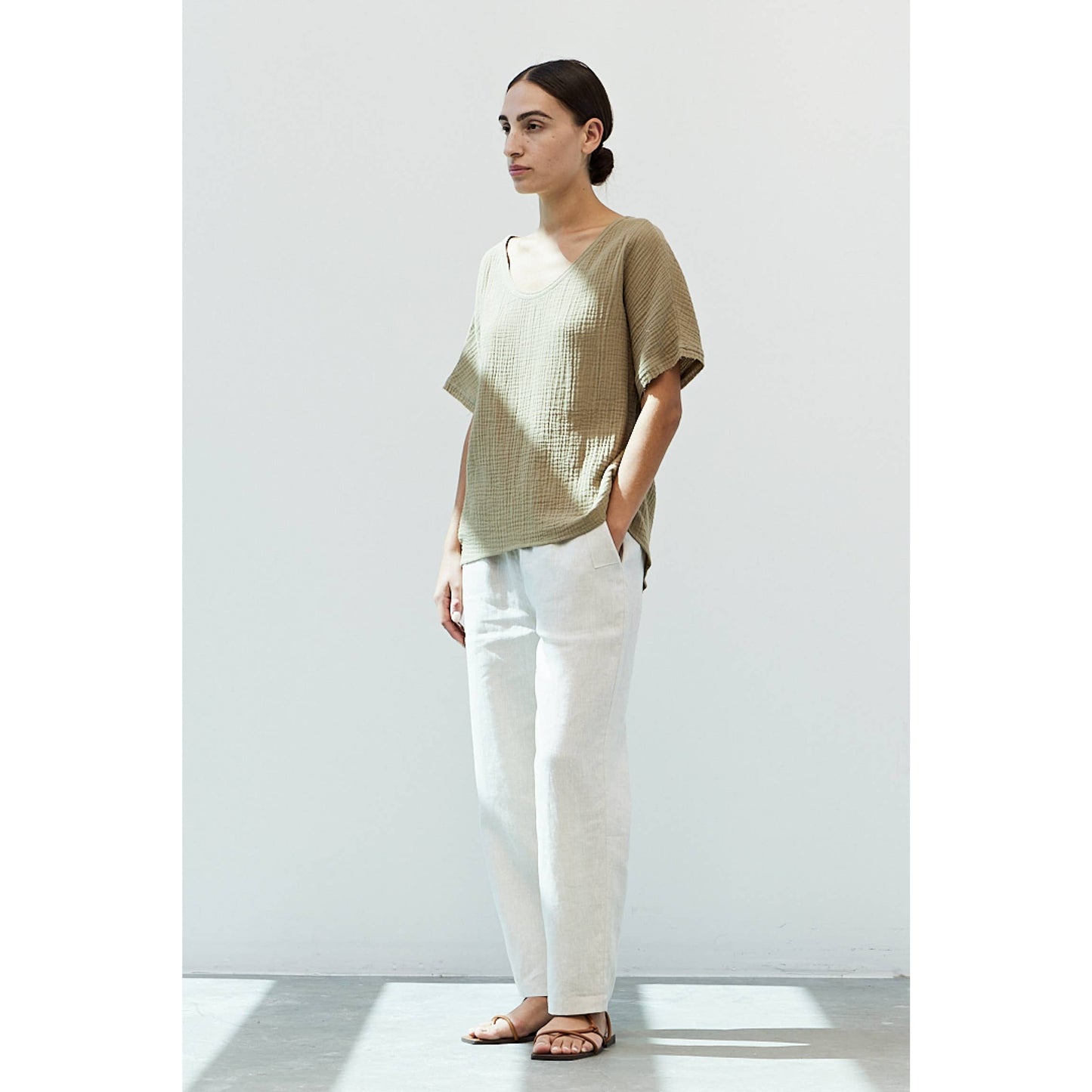 Grade & Gather Cotton Gauze Blouse in Dried Thyme