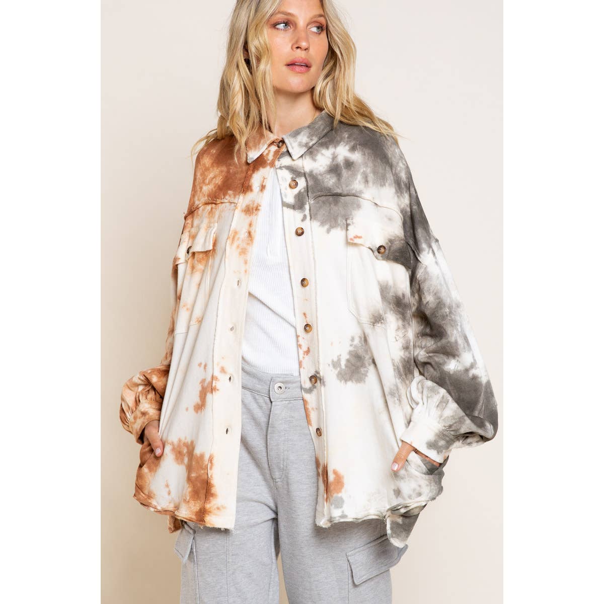 Tie Dye Utility Jacket in Toasted Coffee - Wild Luxe Boutique