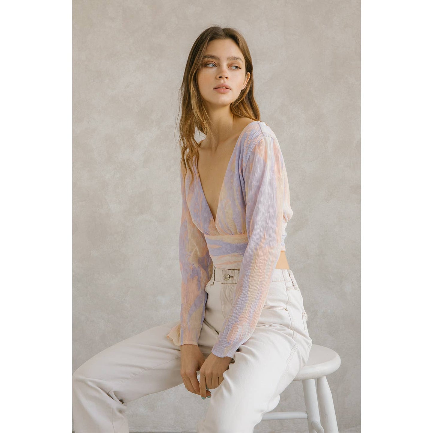 Pastel Multi-Color Crepe Cropped Top