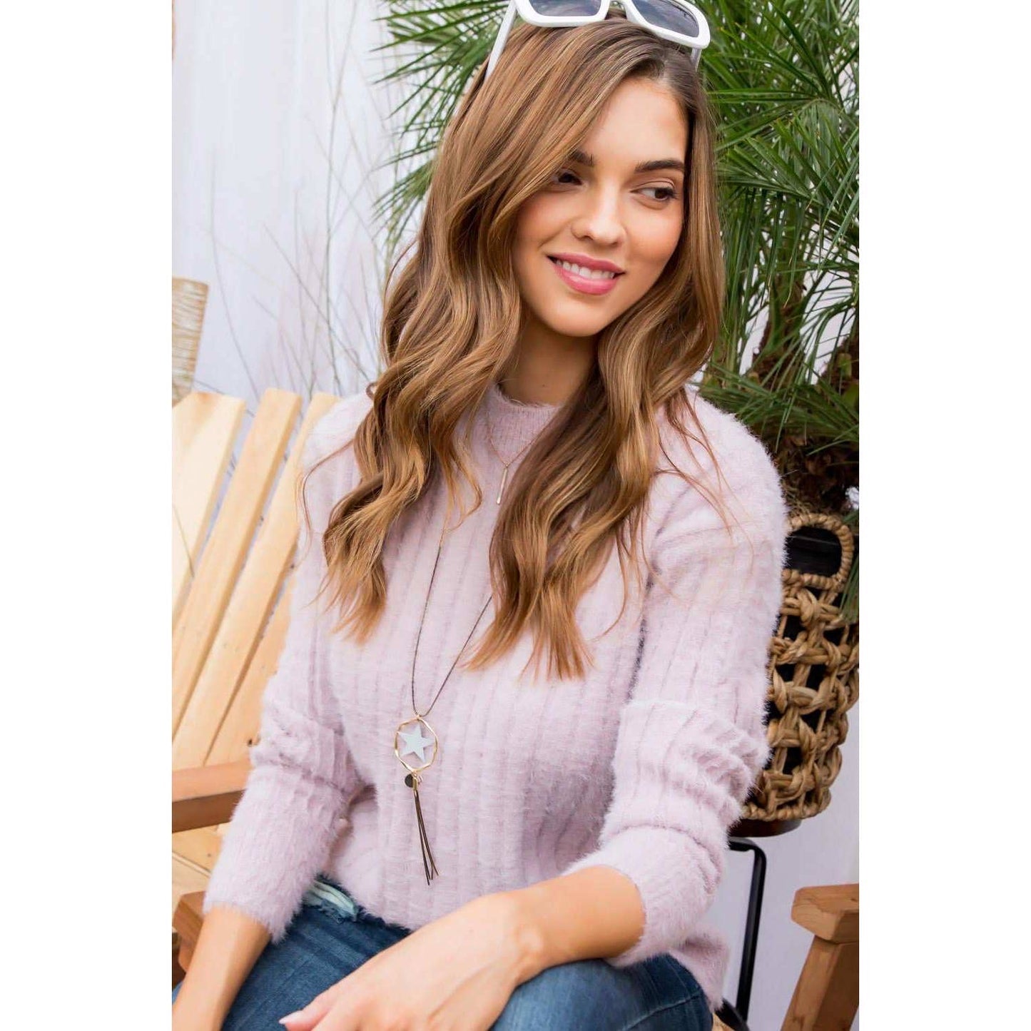 Lilac Fuzzy Ribbed Crew Tunic Sweater - Wild Luxe Boutique