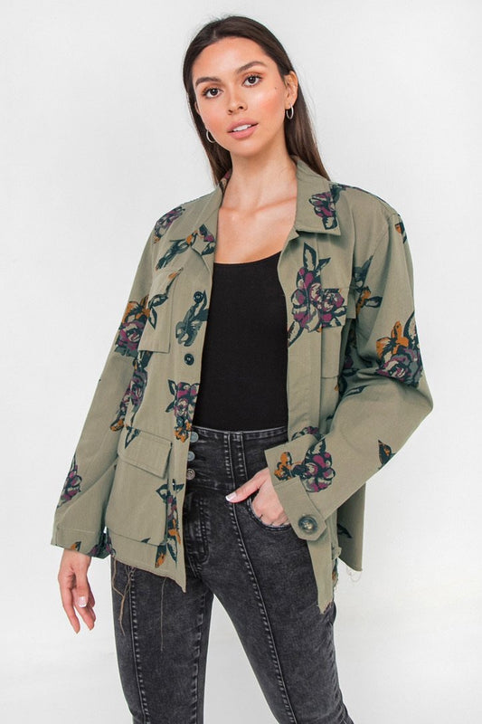 Floral Print Cargo Jacket - Wild Luxe Boutique