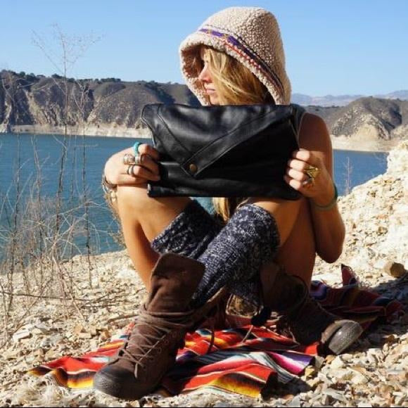 Black Silver Distressed Leather Envelope Clutch - Wild Luxe Boutique