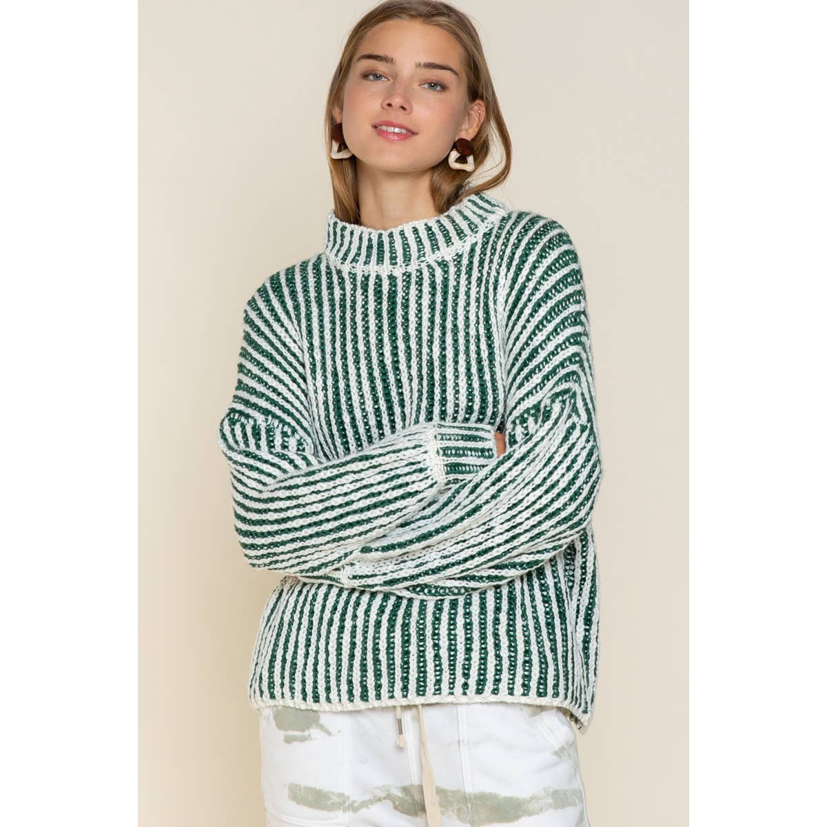 Two-Tone Woven Mock Neck Sweater - Wild Luxe Boutique