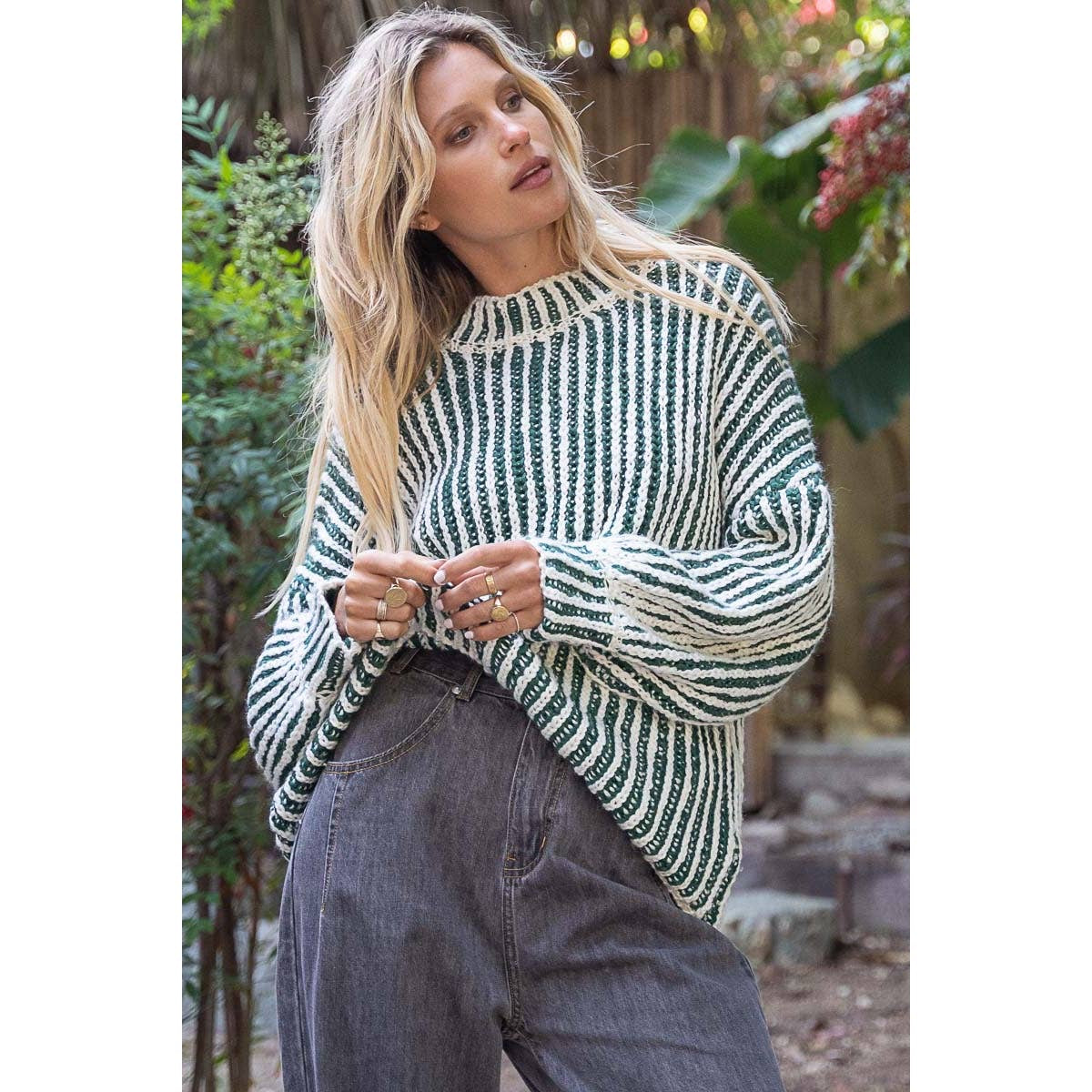 Two-Tone Woven Mock Neck Sweater - Wild Luxe Boutique