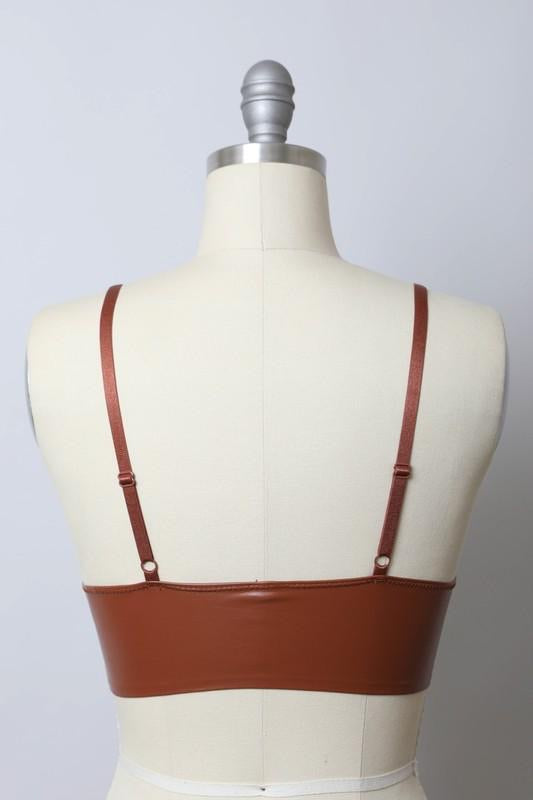 Cognac Faux Leather Longline Bralette - Wild Luxe Boutique