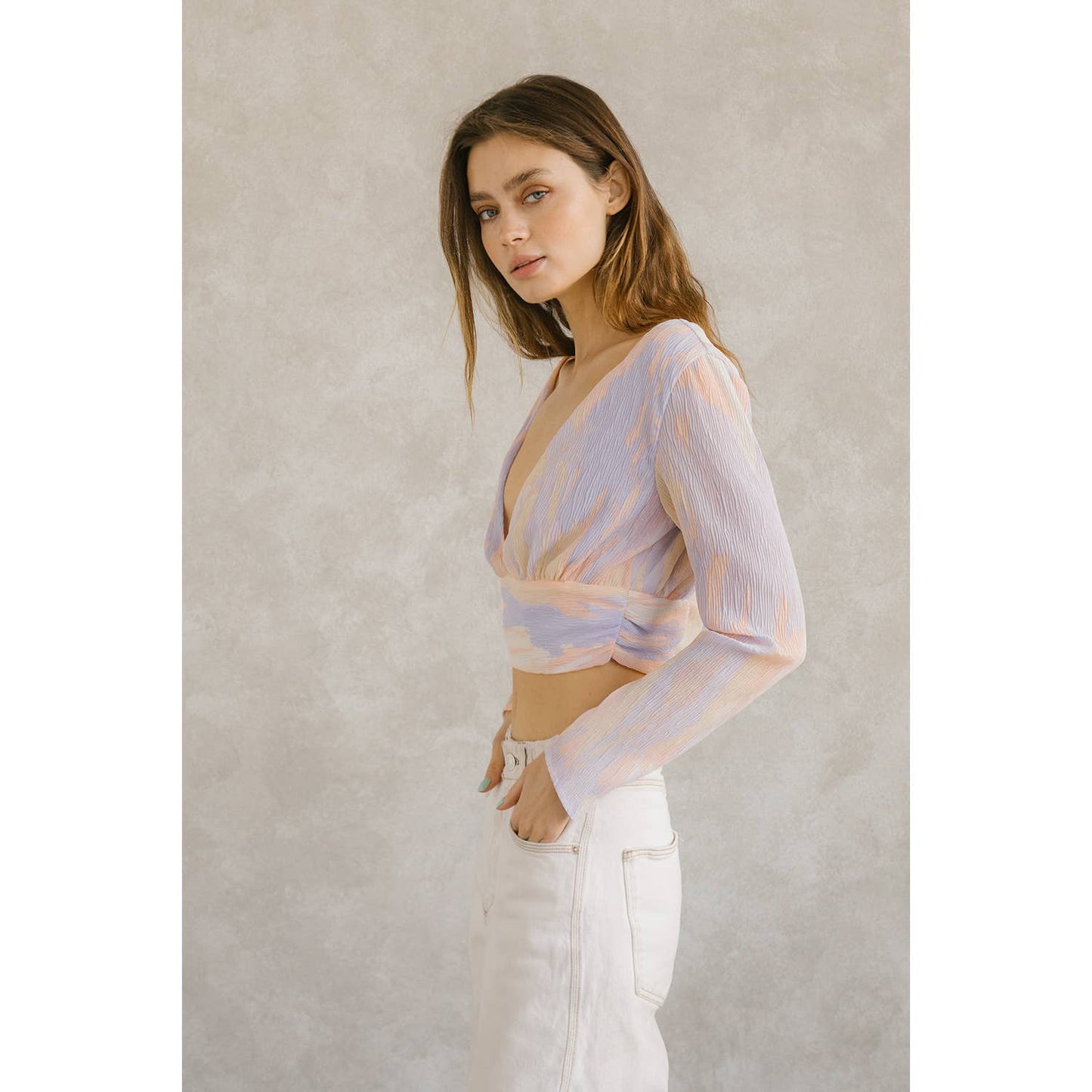 Pastel Multi-Color Crepe Cropped Top