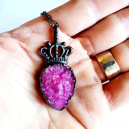 Pink Druzy Crown Necklace - Wild Luxe Boutique