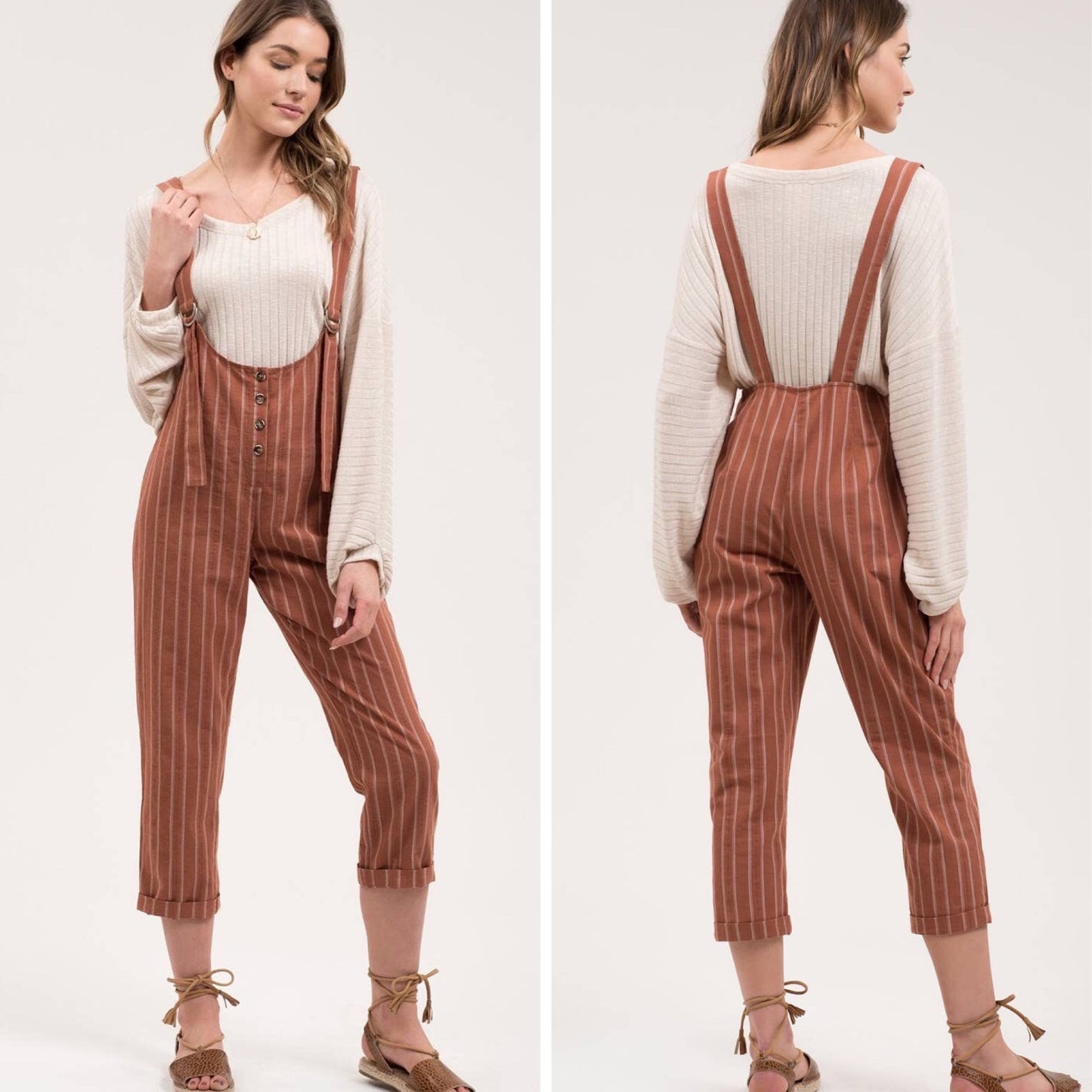 Cinnamon Pinstriped Jumpsuit - Wild Luxe Boutique