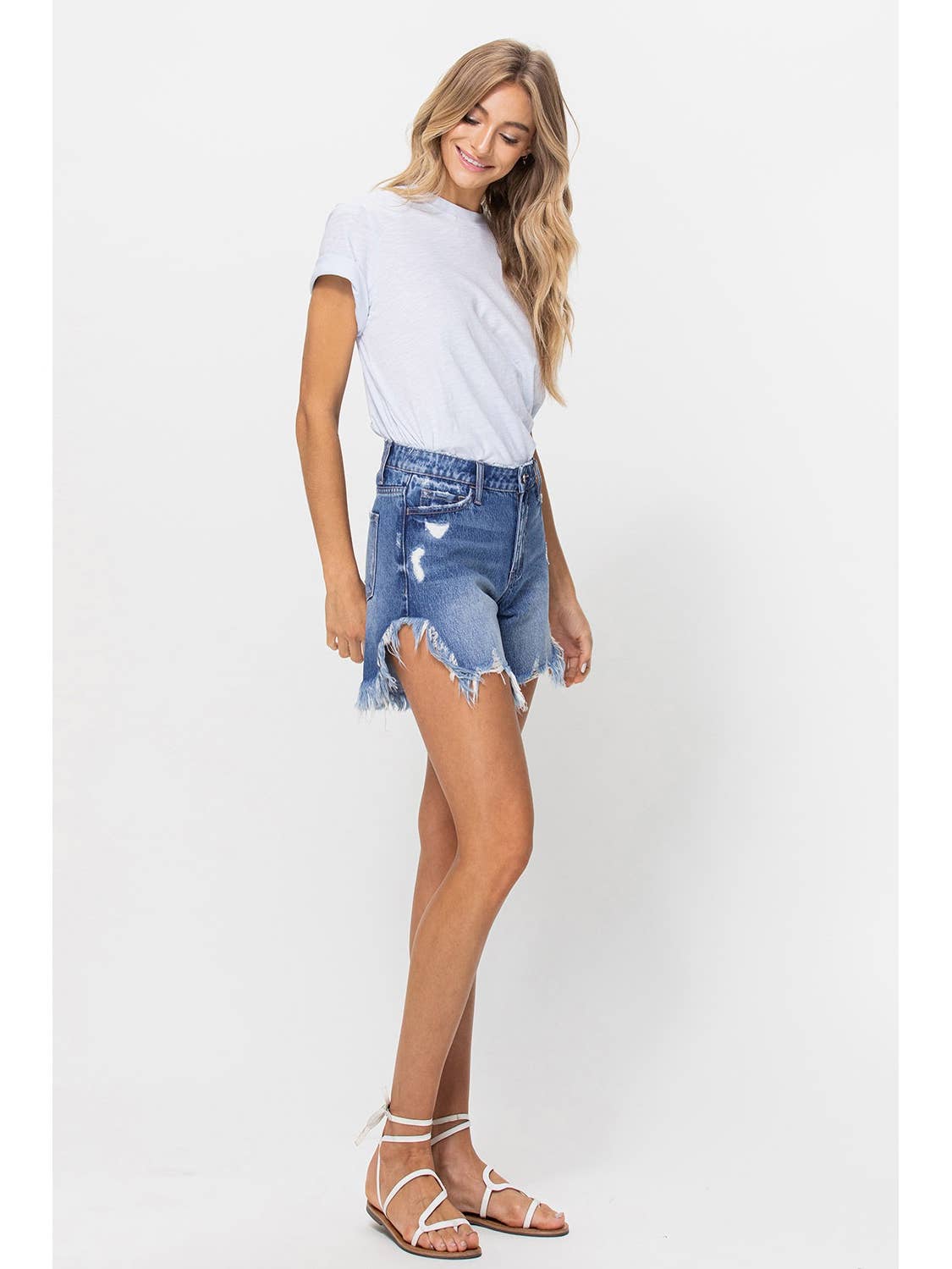 High Rise Distressed Side Shorts