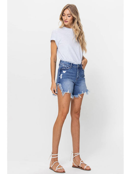 High Rise Distressed Side Shorts