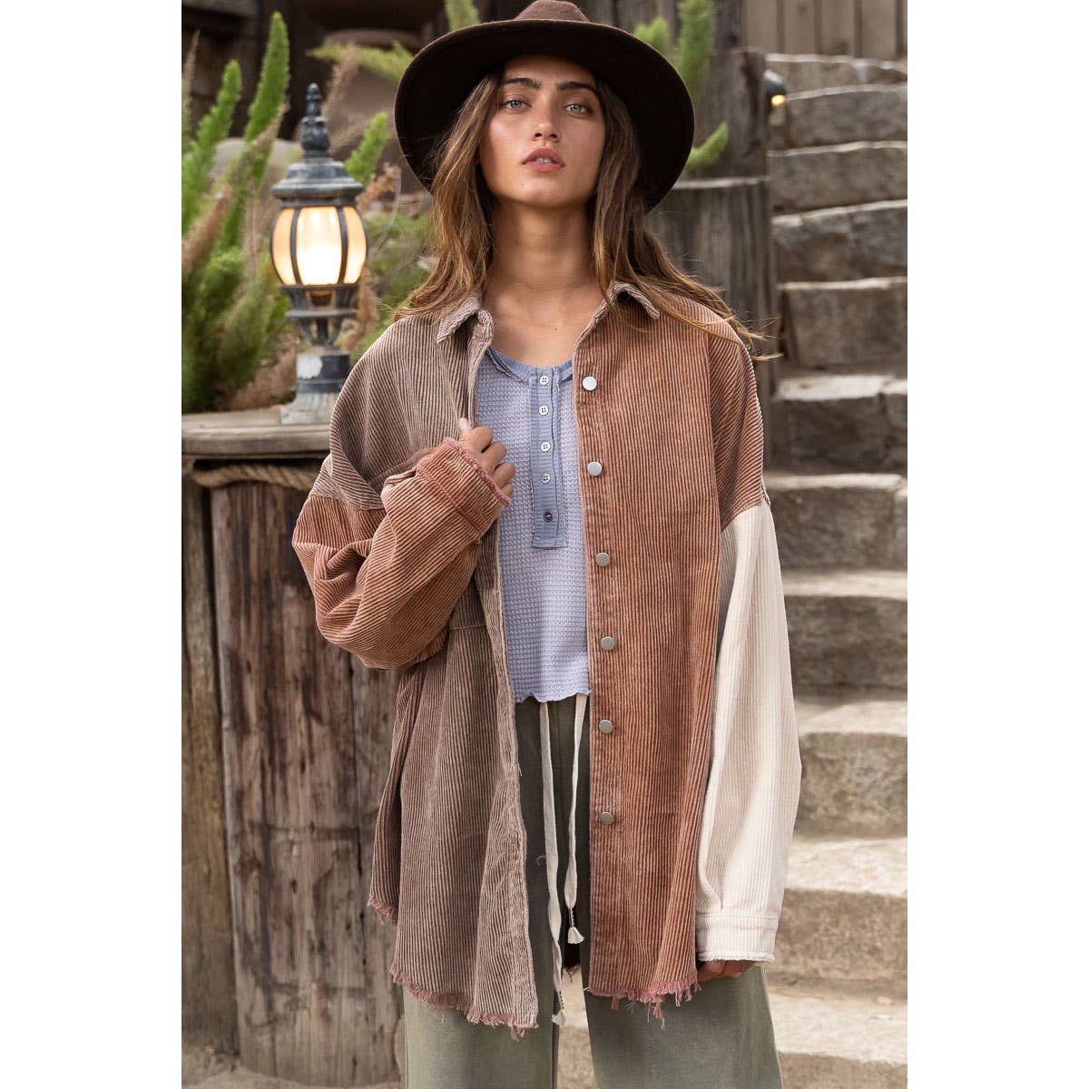 Chocolate Colorblock Corduroy Shacket - Wild Luxe Boutique