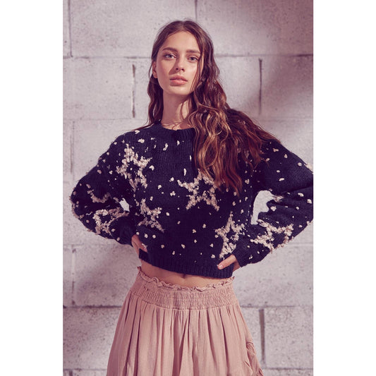 Storia 3D Fuzzy Star Cropped Sweater - Wild Luxe Boutique