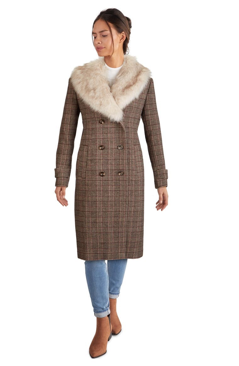 Kenneth Cole Plaid Long Coat with Removable Faux Fur Collar - Wild Luxe Boutique