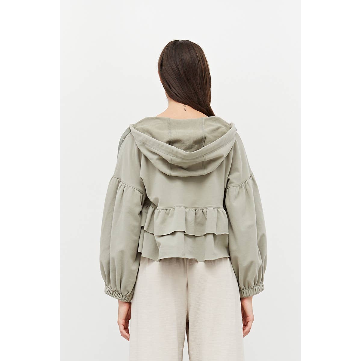 Grade & Gather V-Neck Hooded Tiered Sweatshirt