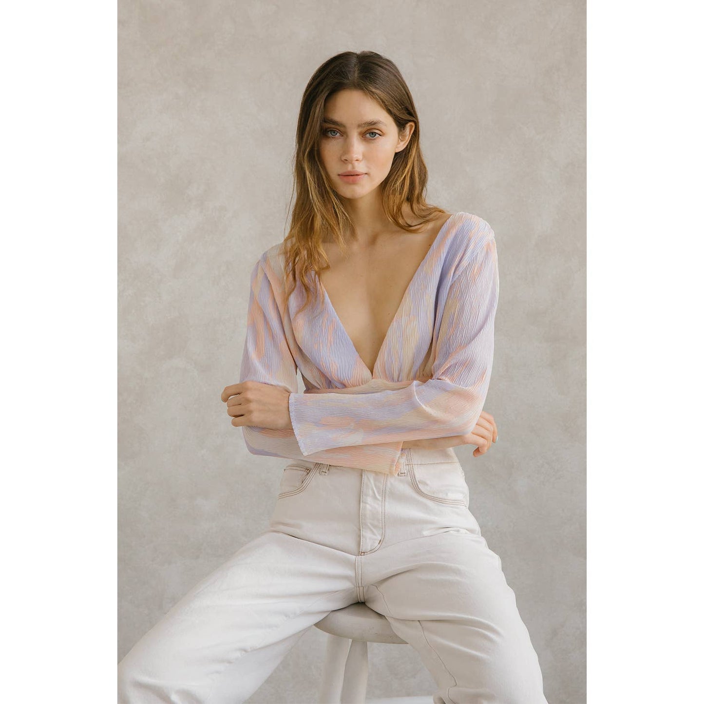 Pastel Multi-Color Crepe Cropped Top