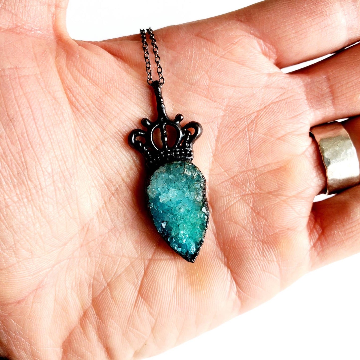 Blue Druzy Crown Necklace - Wild Luxe Boutique