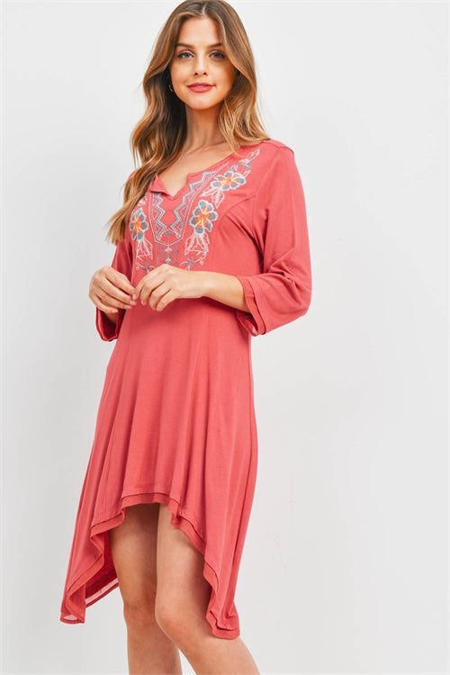 Embroidered Asymmetrical Hem Dress - Wild Luxe Boutique