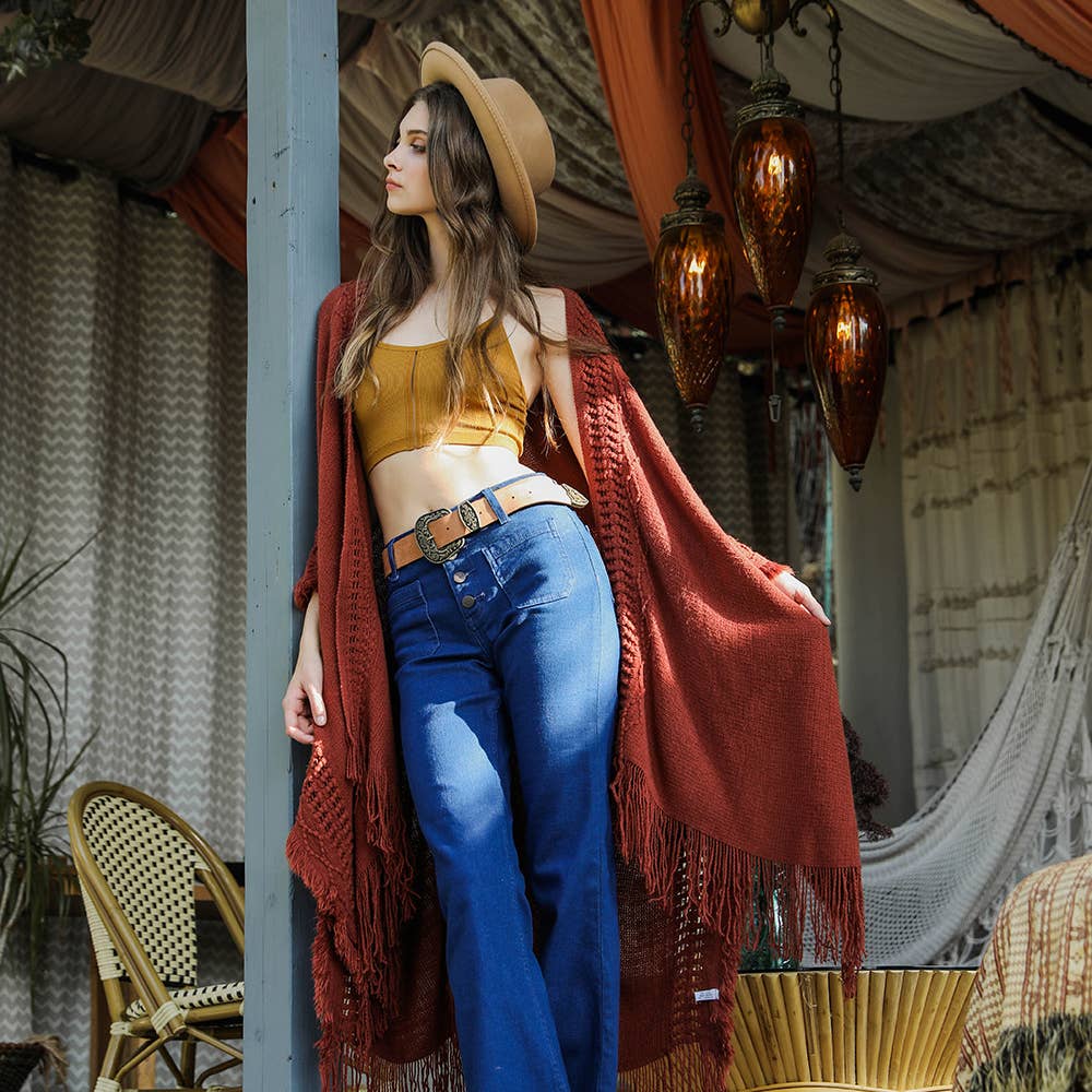 Open Work Frayed Border Bohemian Ruana - Wild Luxe Boutique
