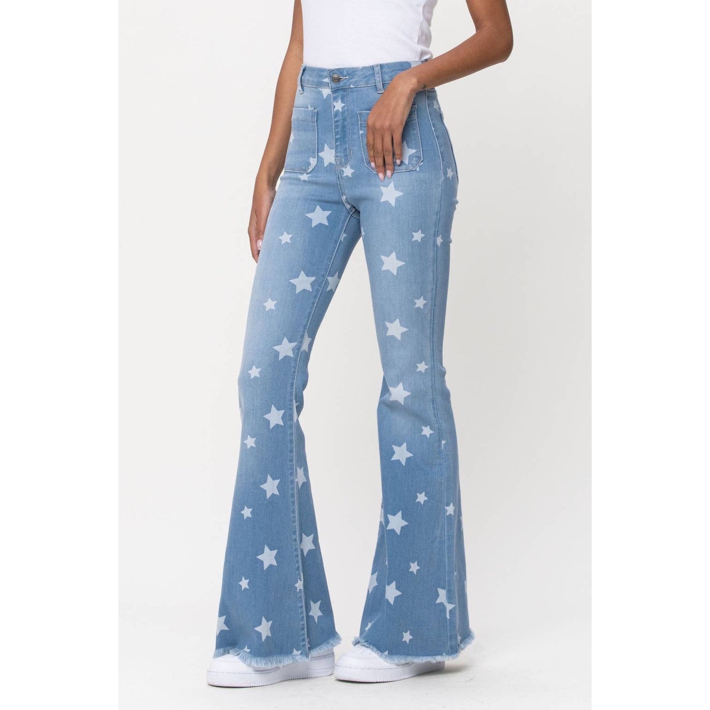 Light Wash Star Print Flare Jeans - Wild Luxe Boutique