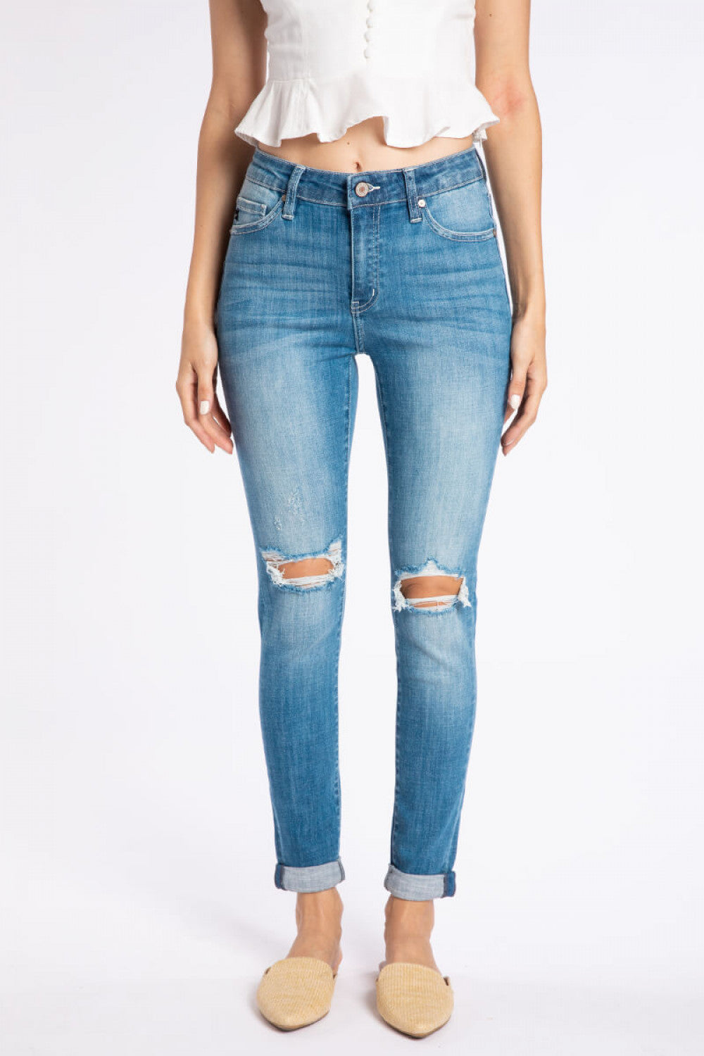 Penelope Distressed Cuffed Skinny Jeans - Wild Luxe Boutique