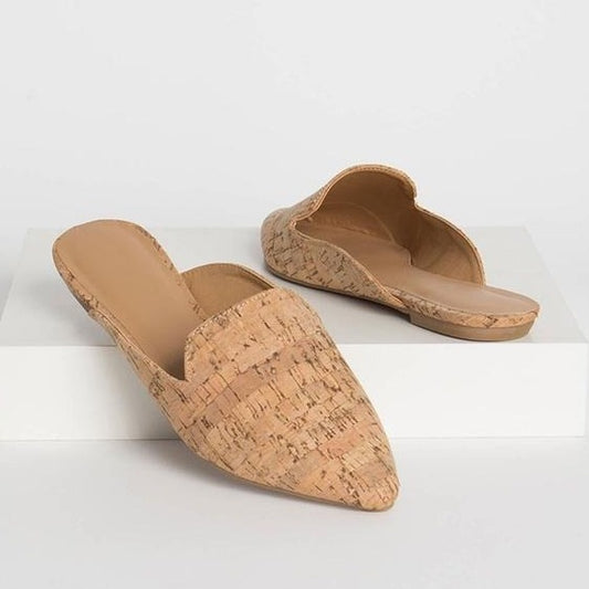 Natural Cork Flat Mules - Wild Luxe Boutique