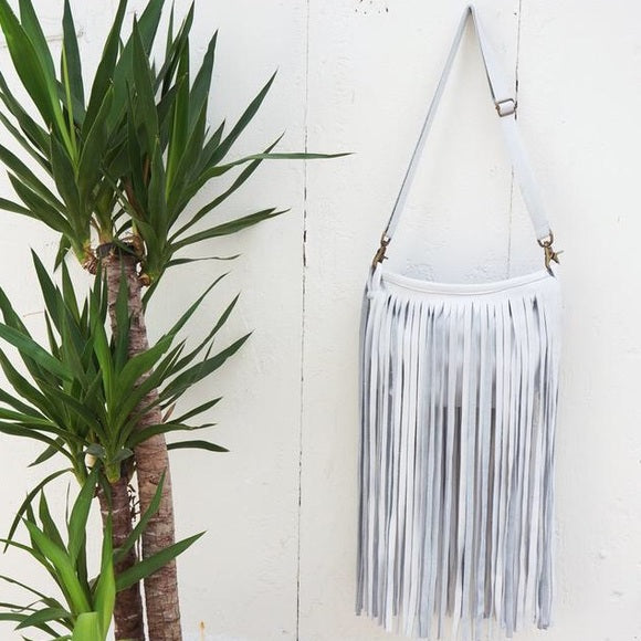White Leather Fringe Messenger - Wild Luxe Boutique