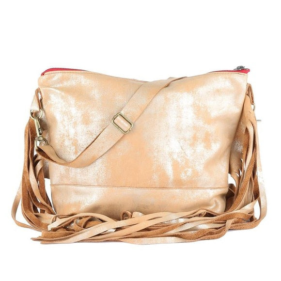 Gold Leather Side Fringe Messenger - Wild Luxe Boutique